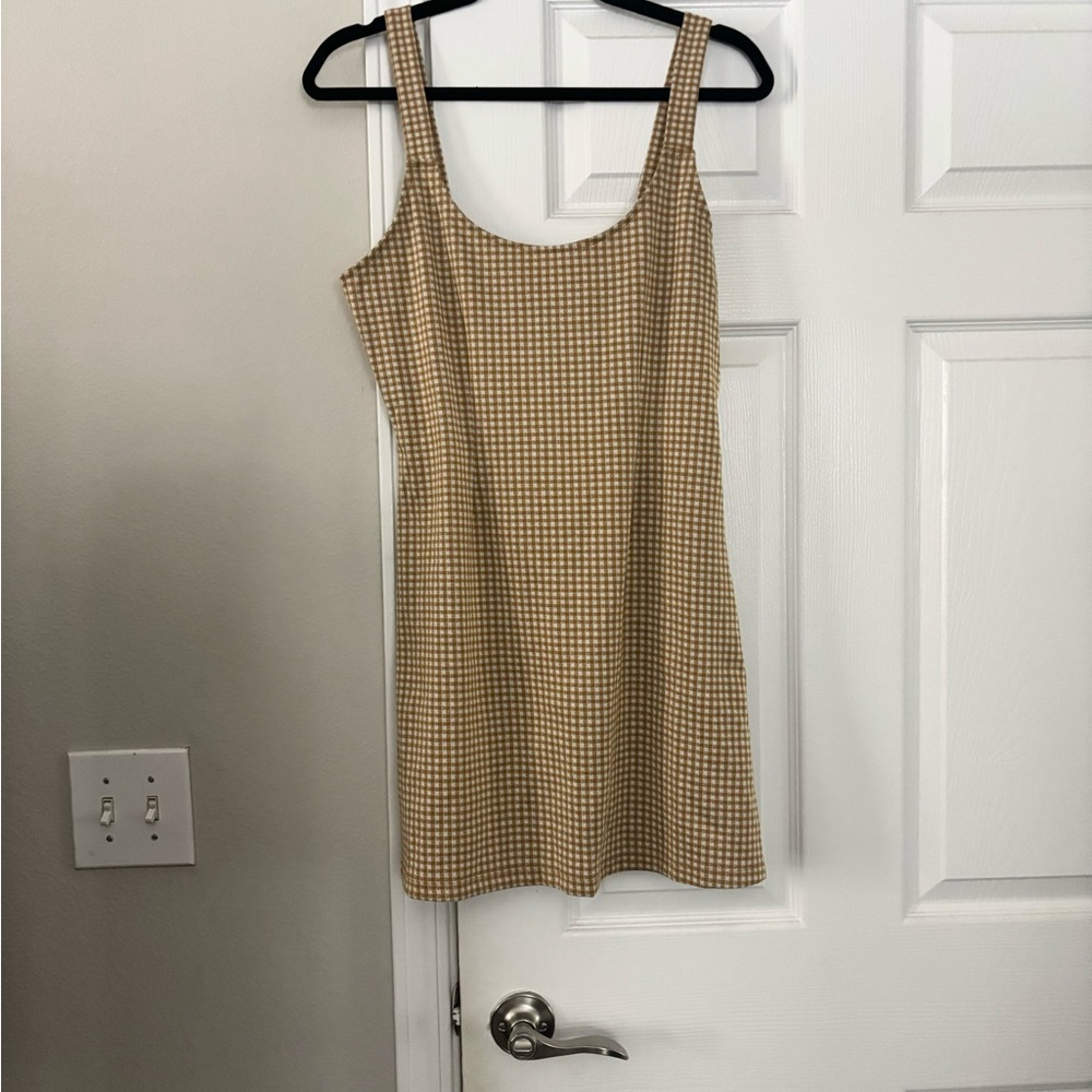 Stylish Tan Checkered Dress